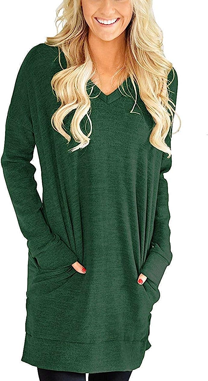 230816022339776_1 LERUCCI Womens Casual Long Sleeves Solid V-Neck Tunics Shirt Tops with Pockets - Image 1